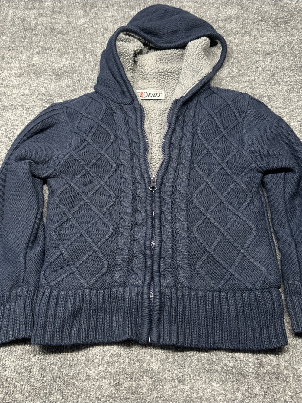 Navy Cable-Knit Sherpa-Lined Hoodie Cardigan
